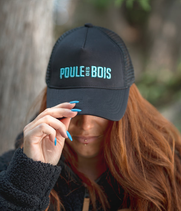 Casquette à Couette NOIR Logo BRODÉ TURQUOISE